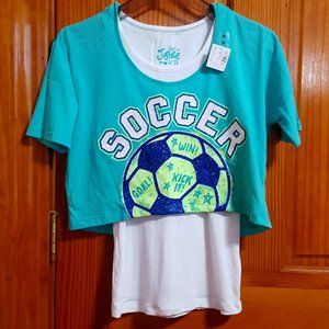 Short sleeve girls soccer crop w/tank underlay